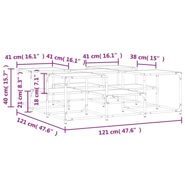 vidaXL Salongbord røkt eik 121x121x40 cm konstruert tre