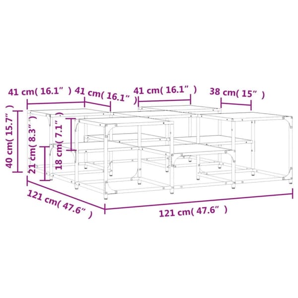 vidaXL Salongbord røkt eik 121x121x40 cm konstruert tre