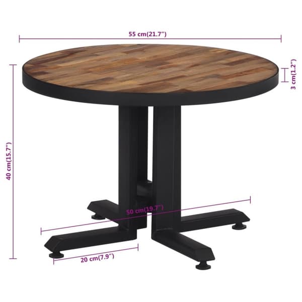 vidaXL sofabord Ø55x40 cm rundt massivt genbrugsteak