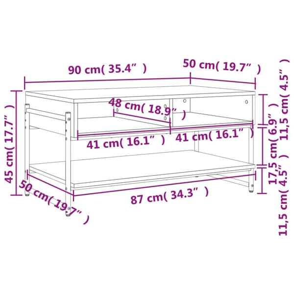 vidaXL sofabord 90x50x45 cm konstrueret træ røget egetræsfarve