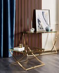 Miniatyrbild 4 av 7: Soffbord med Bordsskiva i Glas Guld Rostfritt Stål Glamour Stil Chic Blank Finish Vardagsrum