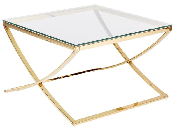 Soffbord med Bordsskiva i Glas Guld Rostfritt Stål Glamour Stil Chic Blank Finish Vardagsrum
