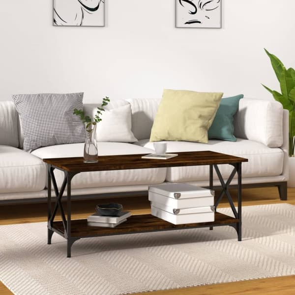 Soffbord rökfärgad ek 100x45x45 cm konstruerat trä och järn