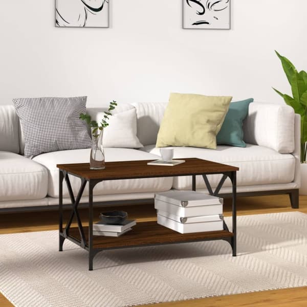 Soffbord brun ek 80x50x40 cm konstruerat trä och järn