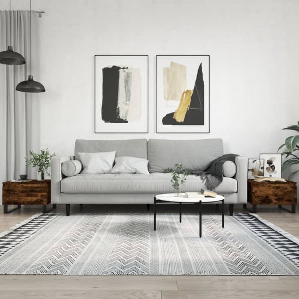 Soffbord 2 st rökfärgad ek 50x46x35 cm konstruerat trä