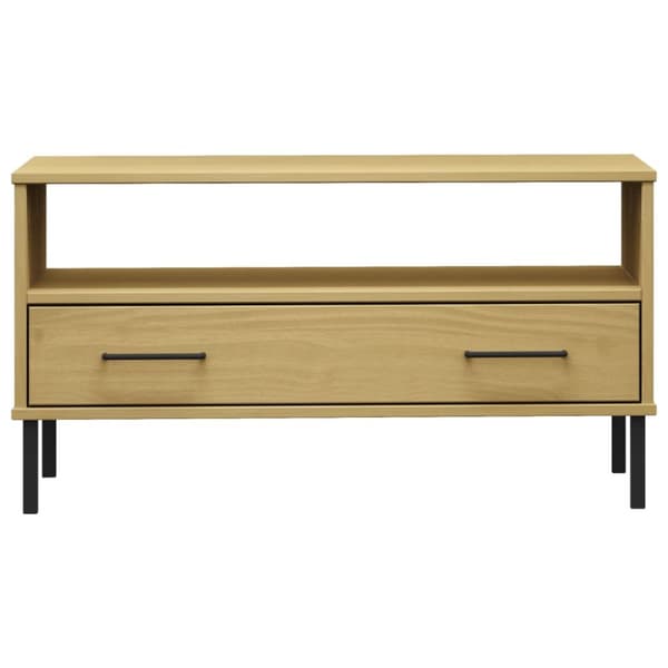 Sohvapöytä metallijaloilla ruskea 85x50x45 cm täyspuu OSLO