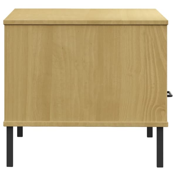 Sohvapöytä metallijaloilla ruskea 85x50x45 cm täyspuu OSLO