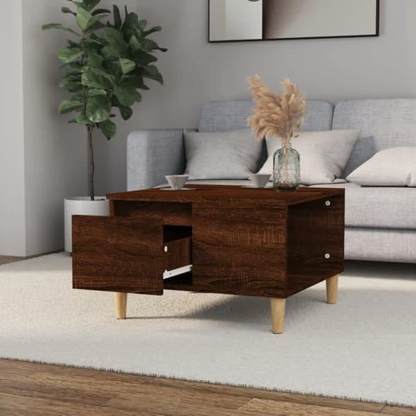 sofabord 55x55x36,5 cm konstrueret træ brun egetræsfarve