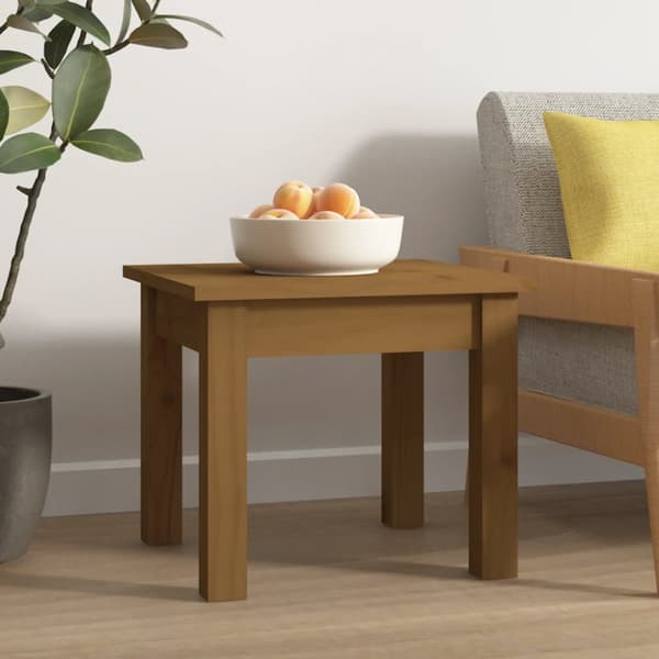 sofabord 35x35x30 cm massivt fyrretræ gyldenbrun