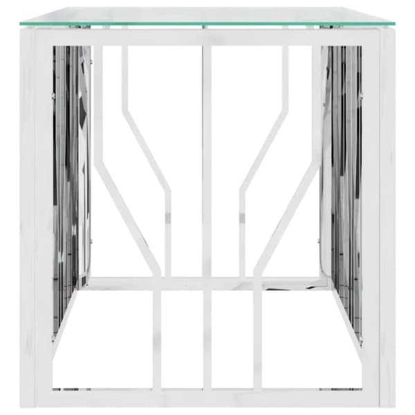 sofabord 110x45x45 cm rustfrit stål og glas