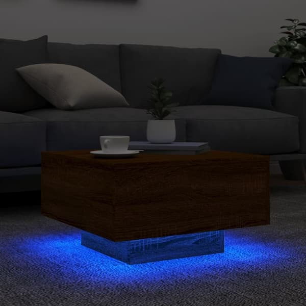 Soffbord med LED brun ek 55x55x31 cm