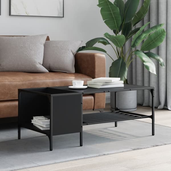 Soffbord med hylla svart 100x51x40 cm konstruerat trä