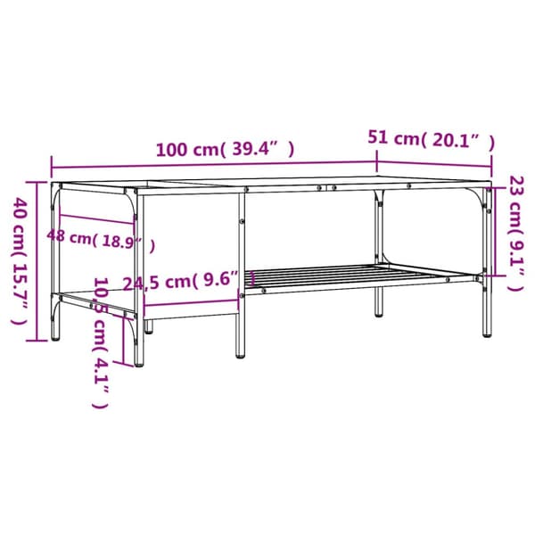 Soffbord med hylla svart 100x51x40 cm konstruerat trä