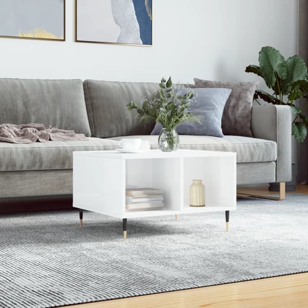 Soffbord vit högglans 60x50x36,5 cm konstruerat trä