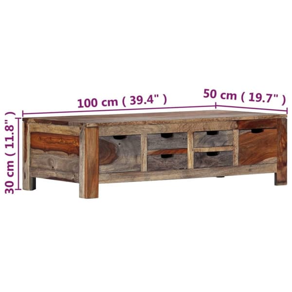 Soffbord 100x50x30 cm grå massivt sheshamträ