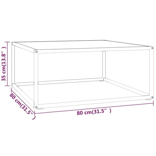 Soffbord med svart vit marmor glas 80x80x35 cm