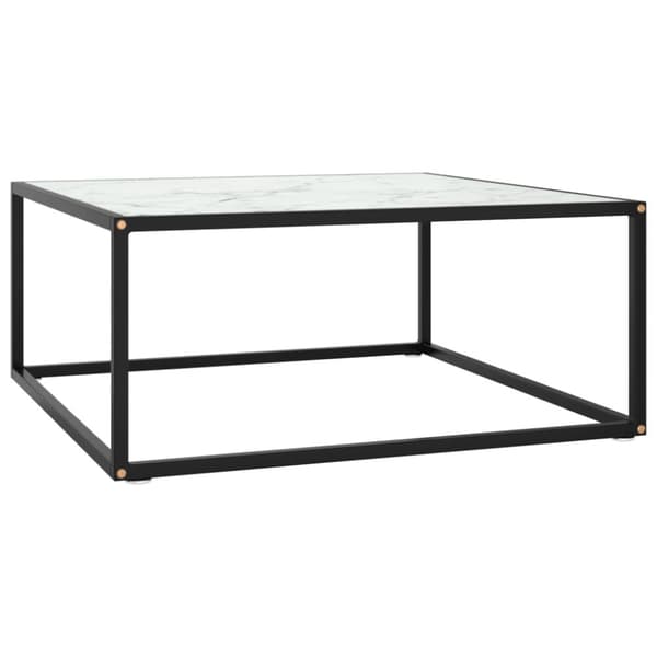 Soffbord med svart vit marmor glas 80x80x35 cm