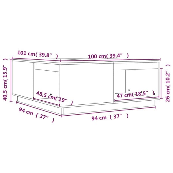 Soffbord svart 100x101x40,5 cm massiv furu