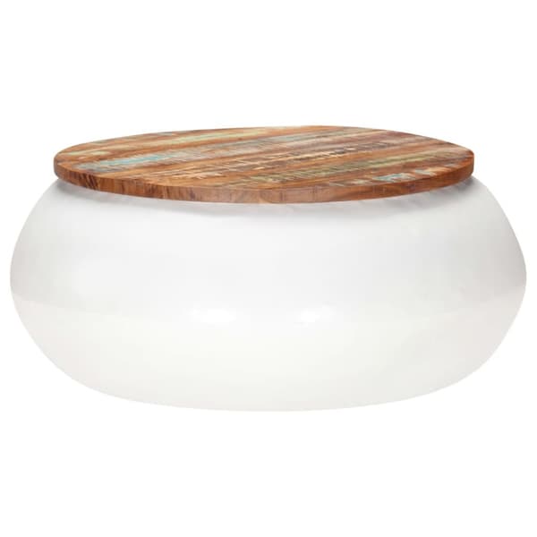 Soffbord vit 68x68x30 cm massivt återvunnet trä