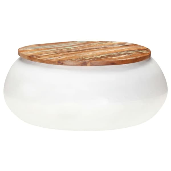 Soffbord vit 68x68x30 cm massivt återvunnet trä