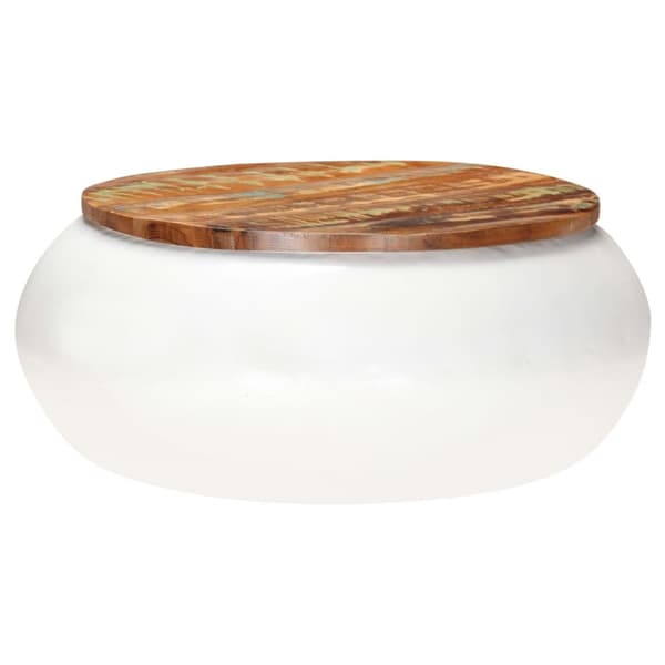 Soffbord vit 68x68x30 cm massivt återvunnet trä
