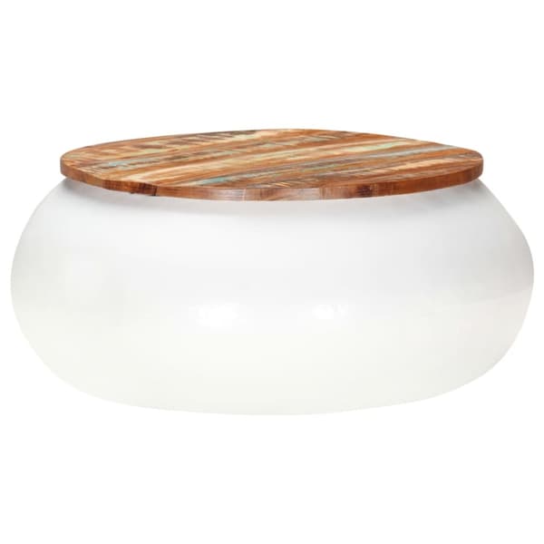 Soffbord vit 68x68x30 cm massivt återvunnet trä