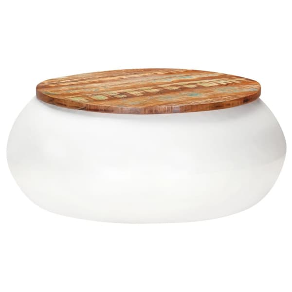 Soffbord vit 68x68x30 cm massivt återvunnet trä
