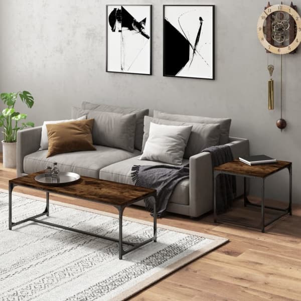 Soffbord 2 delar rökfärgad ek konstruerat trä