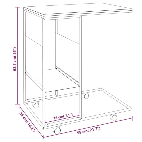 sidebord med hjul 55x36x63,5 cm konstrueret træ sort