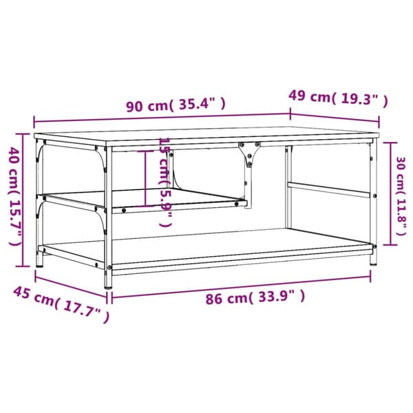 Soffbord rökfärgad ek 90x49x40 cm konstruerat trä