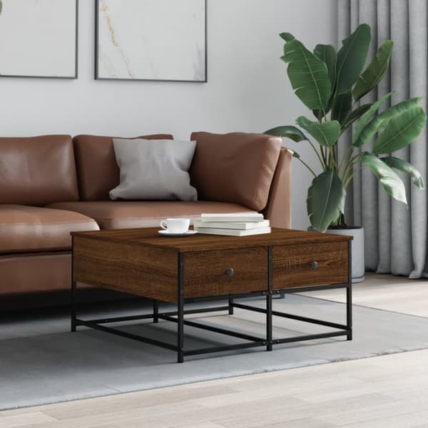 sofabord 80x80x40 cm konstrueret træ brun egetræsfarve