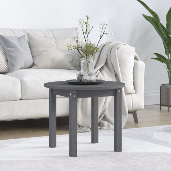 sofabord Ø 55x45 cm massivt fyrretræ grå