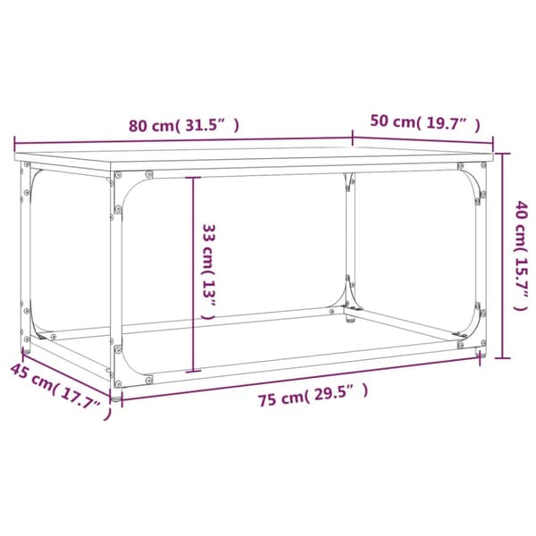 Soffbord brun ek 80x50x40 cm konstruerat trä och järn