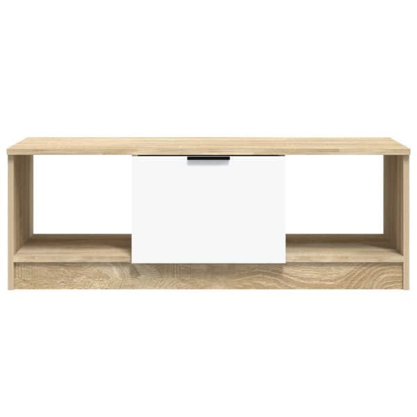 sofabord 102x50x36 cm konstrueret træ hvid og sonoma-eg