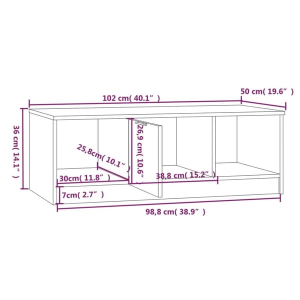 sofabord 102x50x36 cm konstrueret træ hvid og sonoma-eg