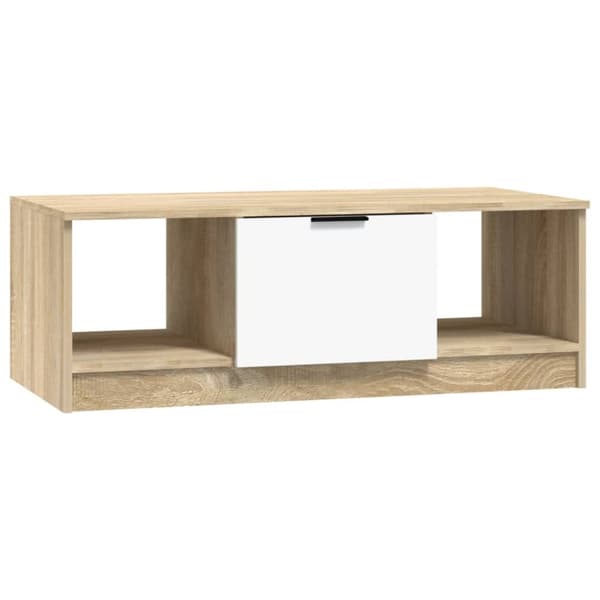 sofabord 102x50x36 cm konstrueret træ hvid og sonoma-eg