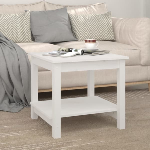 sofabord 50x50x45 cm massivt fyrretræ sort hvid