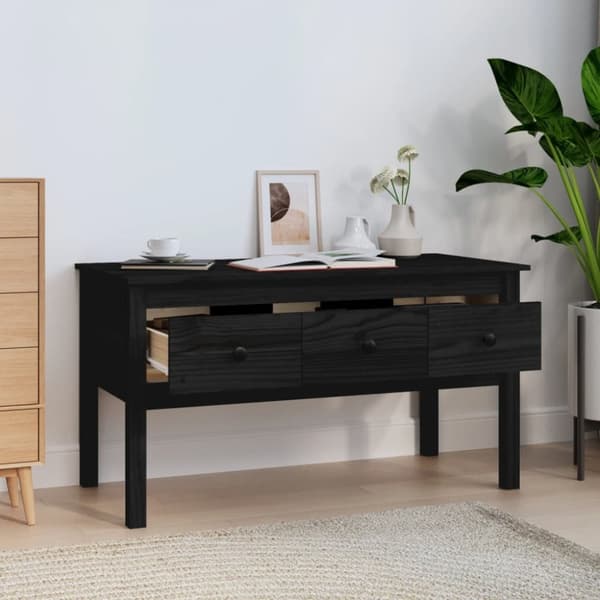 Sohvapöytä musta 102x49x55 cm täysi mänty