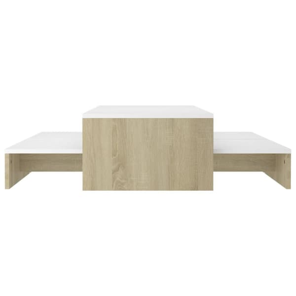 Satsbord vit och sonoma-ek 100x100x26,5 cm konstruerat trä