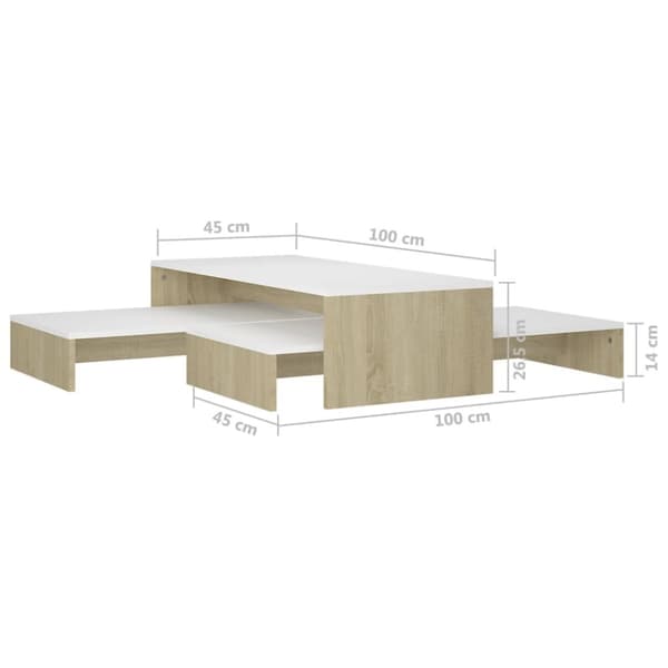 Satsbord vit och sonoma-ek 100x100x26,5 cm konstruerat trä
