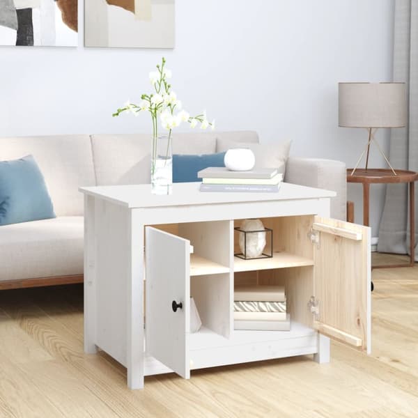 Soffbord vit 71x49x55 cm massiv furu