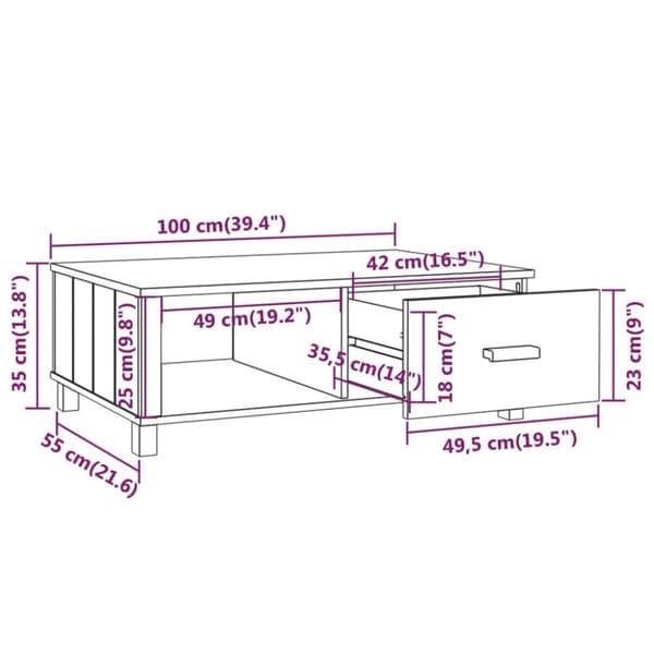 sofabord HAMAR 100x55x35 cm massivt fyrretræ honningbrun