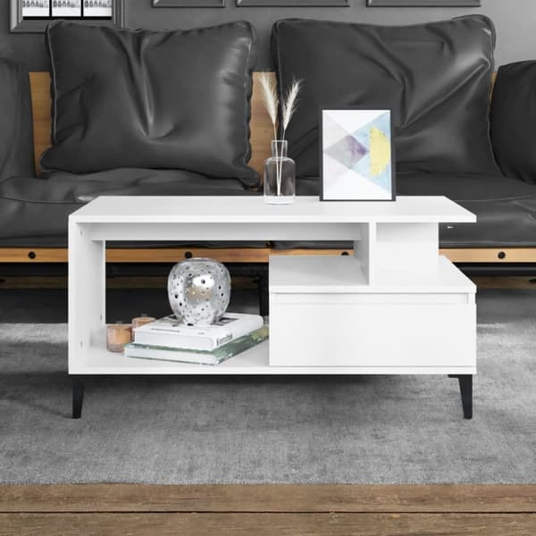 sofabord 90x49x45 cm konstrueret træ hvid