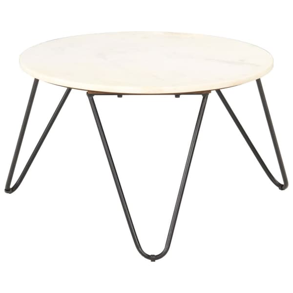Soffbord vit 65x65x42 cm äkta sten med marmorstruktur