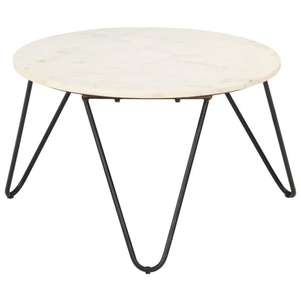 Soffbord vit 65x65x42 cm äkta sten med marmorstruktur