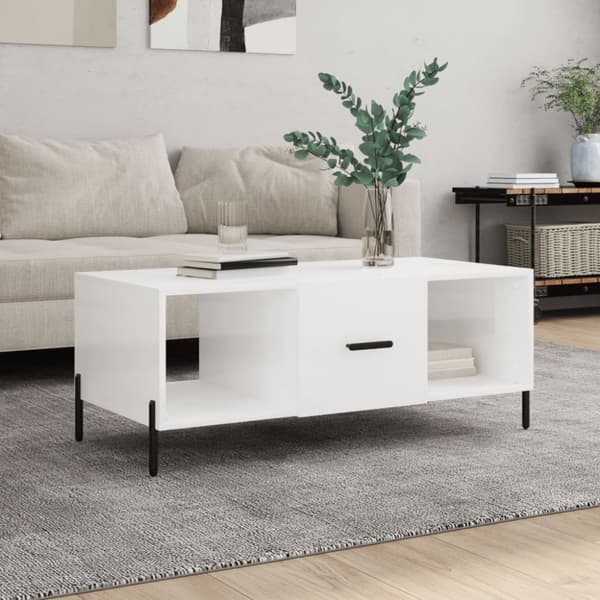 Soffbord vit högglans 102x50x40 cm konstruerat trä