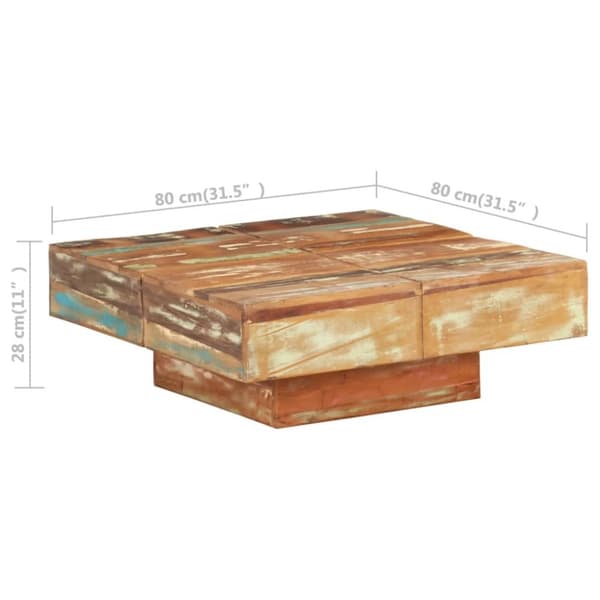Sohvapöytä 80x80x28 cm täysi kierrätyspuu