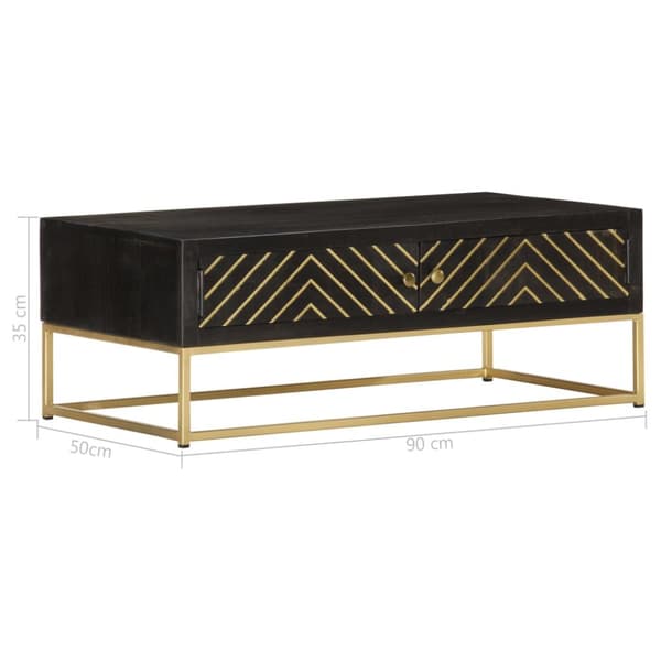 Soffbord svart och guld 90x50x35 cm massivt mangoträ