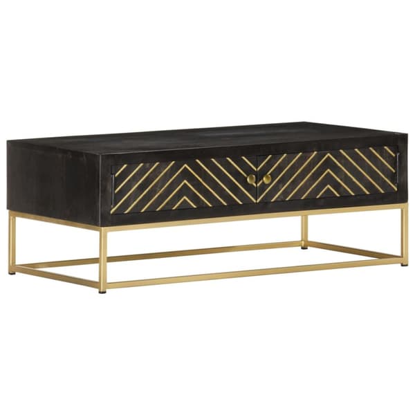 Soffbord svart och guld 90x50x35 cm massivt mangoträ