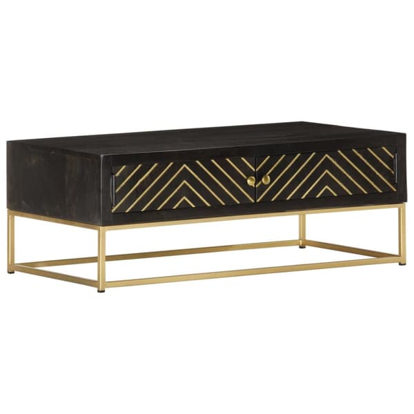 Soffbord svart och guld 90x50x35 cm massivt mangoträ